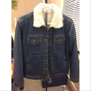 Denim jacket with faux fur interior